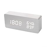 MKTOLHUS Orologio intelligente a LED in legno con controllo vocale display digitale per ora, temperatura, umidità, data, regolabile, 3 livelli di luminosità, sveglia da scrivania in MDF, design