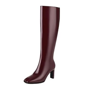 Lederen Kniehoge Laarzen Voor Vrouwen UK Elastische Stretch Hoge Hak Laarzen Effen Kleur Waterdichte Laarzen Comfortabele Dikke Bodem Terug Rits Ronde Neus Lange Laarzen Over de knie Outdoor Laarzen,