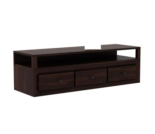 Image of Premium Sheesham Wood TV Unit with 3 Drawers and 1 Shelf Storage - Accommodates up to 55-Inch TVs - Perfect for Elegant Living Room Decor (Oliver, Walnut Finish)