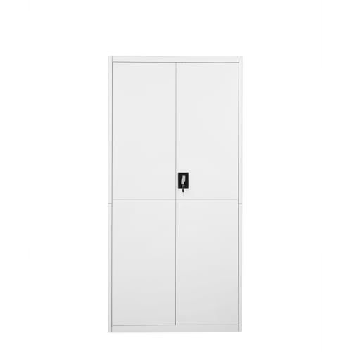 Meuble de rangement en métal avec 2 portes et 5 étagères - 185 cm de haut (gris/blanc, 5 niveaux)