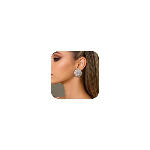 Large Round Rhinestone Stud Earrings Elegant Circle Simple Crystal Formal Jewelry For Women Evening Wear - Main Image