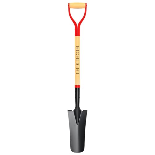 HIGHLIGHT 45-Inch Spade Shovel for Digging Heavy Duty Transplanting & Drain Spade with Steel D-Grip and Wooden Handle Lightweight Sharp Shooter Trench Shovel for Gardening