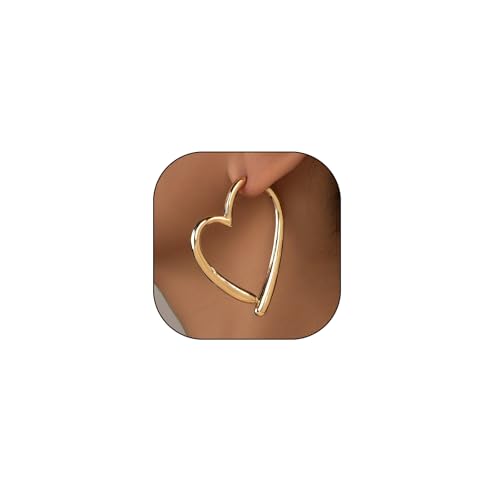 Gold Heart Asymmetrical Earrings for Women Large Heart Shaped Hoop Dangle Earrings Minimalist 80s Love Front Back Earrings Chrome Hearts Jewelry Gifts