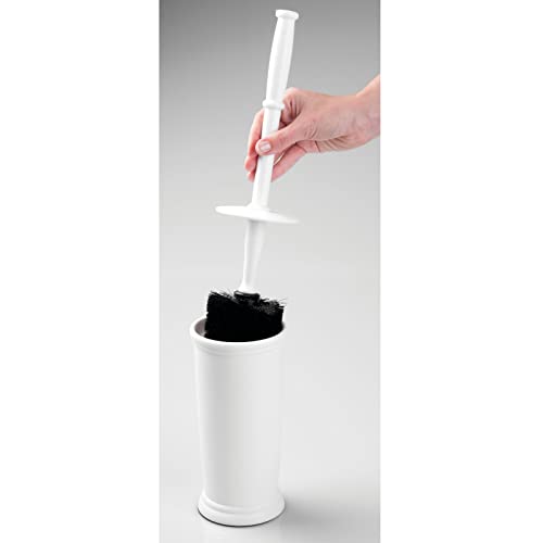 Image of mDesign Toilet Bowl Brush and Holder - Covered Bathroom Brush - Standing Scrubber in Modern Holder - Compact, Space Saving, Deep Cleaning - White