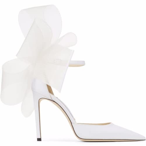 Keleimusi Womens Wedding Pumps With Asymmetric Grosgrain Mesh Fascinator Bows Ankle Strap Dress Sandals White thumb #3