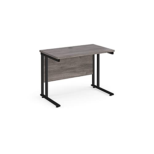 Image of Mr Office Maestro 25 straight desk 600mm deep - black cantilever leg, Grey oak, 1000