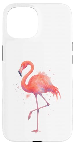 ピンクフラミンゴ水彩画アート絵画スタイル 熱帯の鳥 スマホケース iPhone 15 用