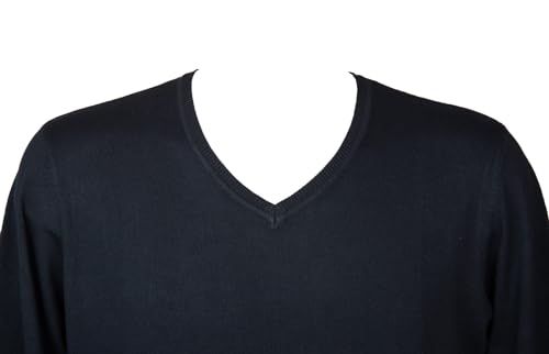 RAGNO Men's V-neck long-sleeved pullover shirt summertime light strech viscose article U828M2, 078 Bleu, 50