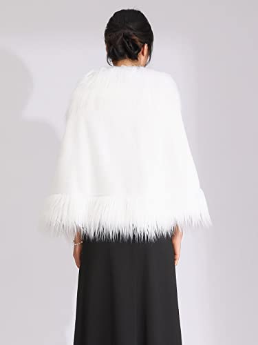 GORAIS Womens Wedding Faux Fur Shawls and Wraps Winter Cape Bridal Fur Stole Coat with Brooch for Bride and Bridesmaids2