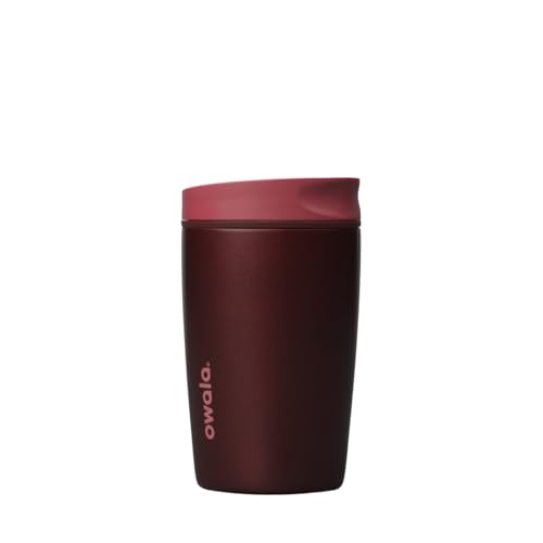 Image of Owala SmoothSip Slider Insulated Stainless Steel Coffee Tumbler, Reusable Iced Coffee Cup, Hot Coffee Travel Mug, BPA Free 12 oz, Black Cherry