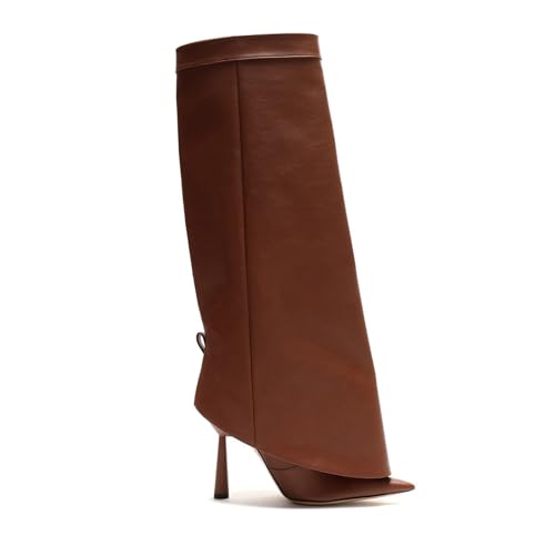 Image of Goolita Fold Over Boots For Women, Pointed Toe Stiletto Heel Knee High Boots Fashion Comfortable Slip On Tall Boots