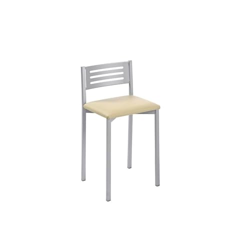 fanmuebles Taburete de Cocina con Respaldo bajo Kati, armazon Aluminio 33 x 69 x 38 - Polipiel Crema