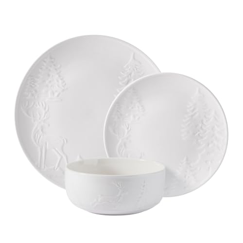 Image of Pfaltzgraff Trailside Lodge 24 Piece White Dinnerware Set, Plates, Bowls