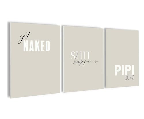 artissimo, Bilderset 3er-Set, PE6755-DS, 3 Bilder 30x40cm, moderne Bilderwand, Wandbilder-Set, Deko fürs Bad, Badezimmerbilder, lustige Bilder fürs Bad, beige weiß, Sprüche Bad, Spruchbilder