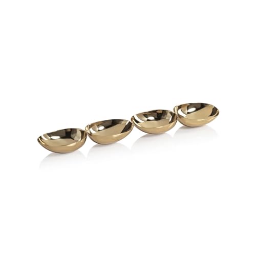Zodax Polished Gold Linear 4-Bowl Cluster for Nuts, Appetizers or Sauces