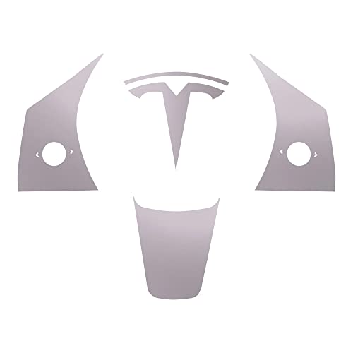 TWRAPS Steering Wheel + Emblem Vinyl Cover for Tesla Model 3 Model Y Satin White