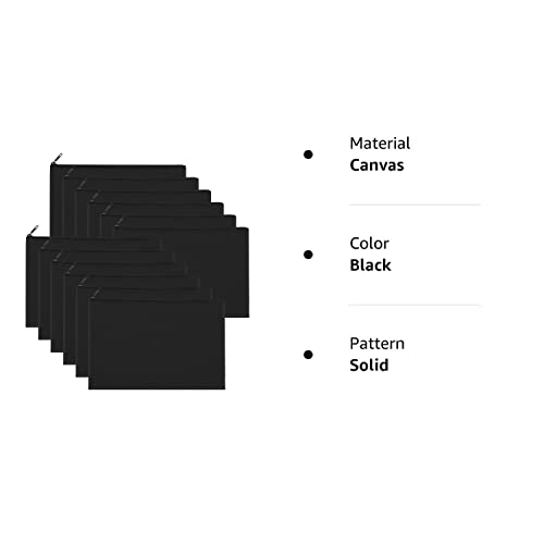 Sinzip 12 Pieces Black Cotton Canvas Makeup Bag, Multipurpose Cosmetic Bag With Zipper Travel Toiletry Pouch, Blank Diy Craft Bag (Black, M) #TOP7