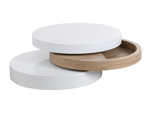 Table Basse Ronde Pivotante 3 Plateaux Janita VENTE-UNIQUE.COM