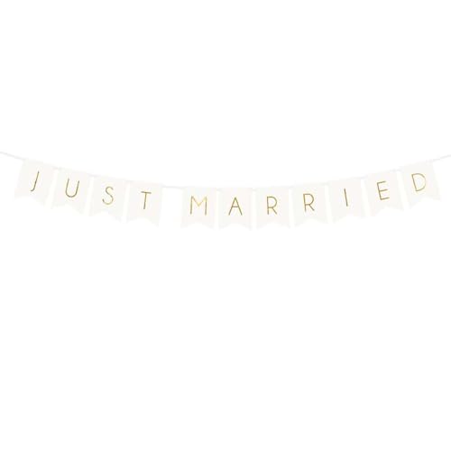 wYw Guirlande en Carton Just Married Blanche et dorée 15 x 155 cm