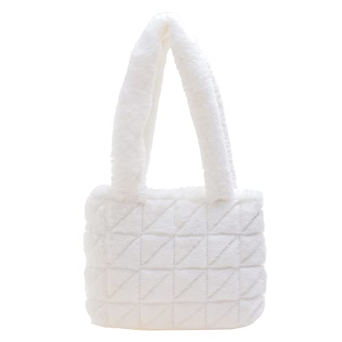 Junerain Plüsch-Einkaufstaschen für Frauen, ästhetische, flauschige Handtasche, große, weiche Plüsch-Umhängetasche, Winter-Geldbörse, flauschige Clutch Cover