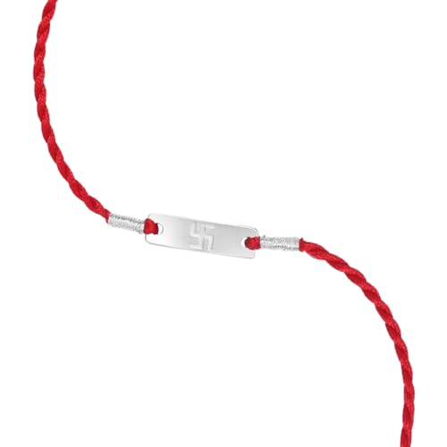 Image of ZAVYA 925 Sterling Silver Swastik Minimal Rhodium Plating Silver Rakhi | Rakhi for Brother- Rakshabandhan | Gift for Men & Boys |1 Year Plating Warranty