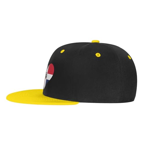 Flag of Dominican Heart Flat Bill Hat Unisex Kids Adjustable Fashion Hip Hop Flat Bill Hat Red3