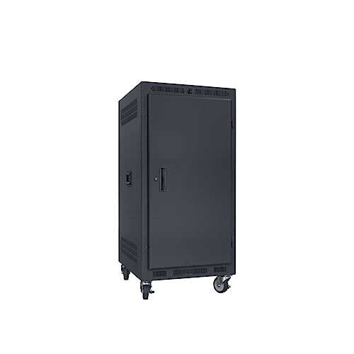 Lowell LPR-2122 LPR Series 21U x 22 Inches Deep Portable AV Rack with Solid Door; Solid Steel Base with 4 Heavy Duty Swivel Casters; Welded Sides with Top/Bottom Vents, Recessed Handles