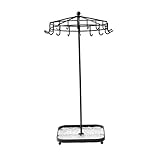 KIXZSAZ Estante giratorio para exhibición de joyas, de metal y hierro, gran capacidad, para colgar collares y aretes, con base estable, Negro, 35 x 13.5 cm