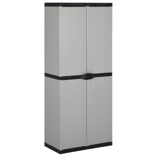 Zeehear Garten-Lagerschrank, Grau & Schwarz, 68x40x168 cm, mit 3 Böden, PVC & PP, abschließbar, ideal für Terrasse & Balkon, vielseitige Aufbewahrungslösung