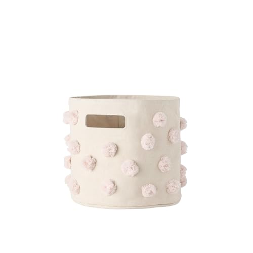 Image of PEHR Pom Pom Basket, Pint (Blush) | 100% Cotton Canvas Storage for Nursery, Playroom & Home | Decorative Organizer | 10”D x 9”H