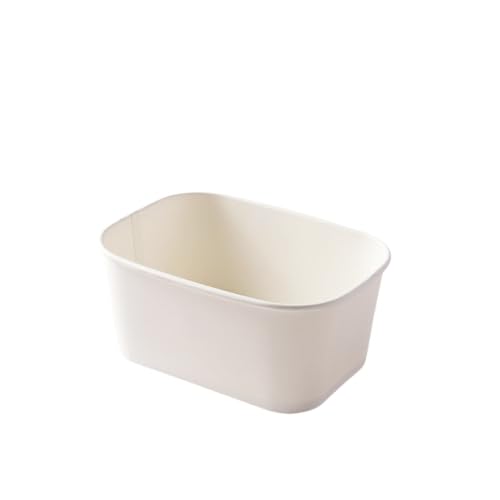 Sailozai 100個入りクラフト紙角碗、使い捨て弁当箱、長方形、外送包装軽食果物ピクニック食器 (ホワイト(ふた付き),1000ml)