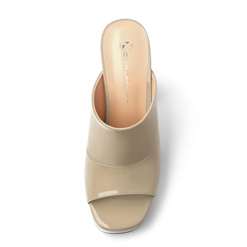 Image of Women Square Open Toe Platform Chunky Heel Slide Sandals | Slip On High Heel Dress Sandals, Elegant Formal Footwear For Wedding Club Evening Party Events