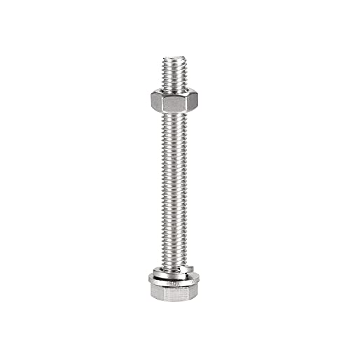 Image of uxcell M10 x 90mm Hex Head Screws Bolts, Nuts, Flat & Lock Washers Kits, 304 Stainless Steel Fully Thread Hexagon Bolts 6 Sets