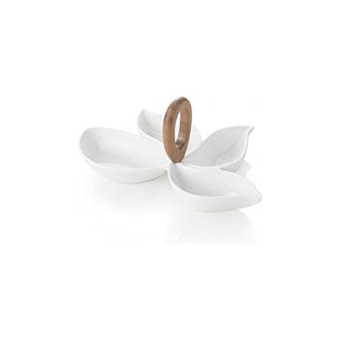 BRANDANI 54140 Octopus Porcelain and Natural Bamboo Hors D'Oeuvre Dish, White Cover