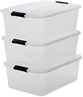 Iris Ohyama, Set of 3, Storage boxes, 30 L with snap closure, stackable, living room, bedroom, Garage - Top Box TB-30 - Transparent