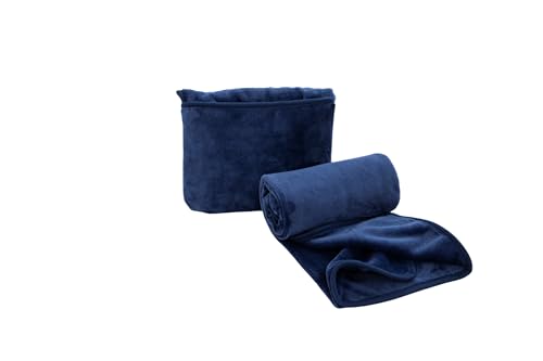 WillerS ブランケット 毛布 もうふ 冬用 膝掛け コンパクト 携帯 ひざ掛け 小さめ 車 機内 旅行 持ち運び 収納付き ブランケット ふわふわ あったか フランネル おしゃれ Blanket Winter (ネイビー, 70×100cm)