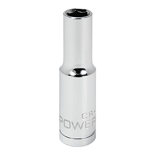 Powerbuilt 3/8 Inch Drive x 9mm Metric Deep Socket, 6 Point, Chrome-Vanadium made, Size Marking - 641209