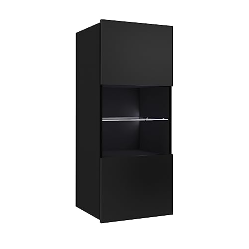 Lomadox Wohnwand Anbauwand schwarz Hochglanz 6-teilig Modern, mit 2 TV-Lowboards, 2 Hängevitrinen mit Beleuchtung, 2 Hängeschränke – Bild 3