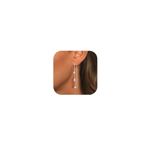 ASH\'S CHOICE Ohrringe Silber 925 Hängend für Damen, Einfädler Ohrring Lange Quasten Tropfen Baumelnde Ohrringen Sterling Silber 925 Ohrringe Hängend Quasten Blitz Silber Ohrringen mit Zirkonia Damen ASH\'S CHOICE Ohrringe Silber 925 Hängend für Damen, Einfädler Ohrring Lange Quasten Tropfen Baumelnde Ohrringen Sterling Silber 925 Ohrringe Hängend Quasten Blitz Silber Ohrringen mit Zirkonia Damen