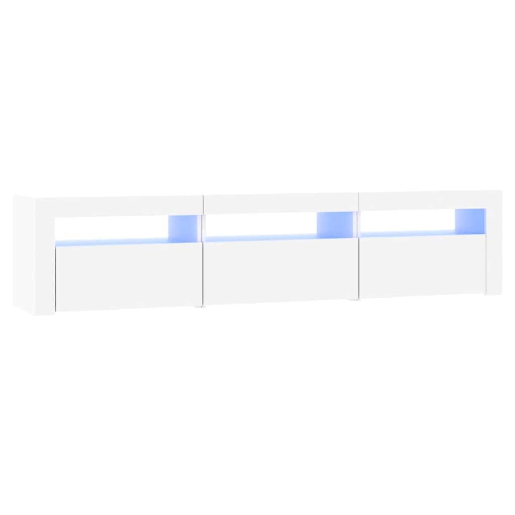 Mueble de TV de Madera con Luces LED RGB, Gran Espacio de Almacenamiento, Adecuado para Salón y Dormitorio, Diseño Moderno, Color Blanco, 180 x 35 x 40 cm