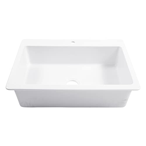 Jackson Crisp White Fireclay 33" Single Bowl Drop-In Kitchen Sink With 1 Hole And Care Kit #TOP24