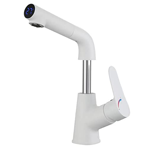 Robinet de lavabo avec douchette extractible et affichage de température blanc