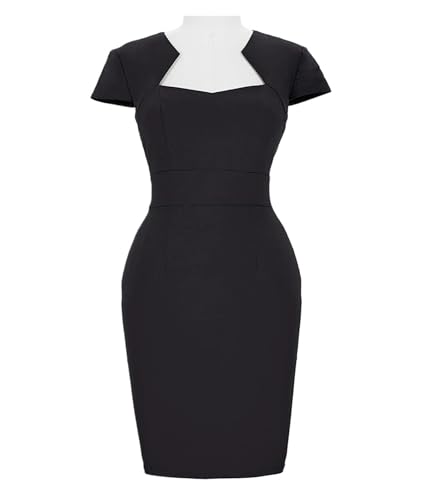 LCKKJHG Elegantes, einfarbiges, schwarzes Vintage-Bleistiftkleid for Damen, kurzärmliges Baumwollbandage-Etuikleid mit Flügelärmeln, lässiges...