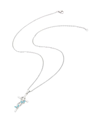 Collier en argent avec pendentif croix et nœud de pierres bleues pour femme