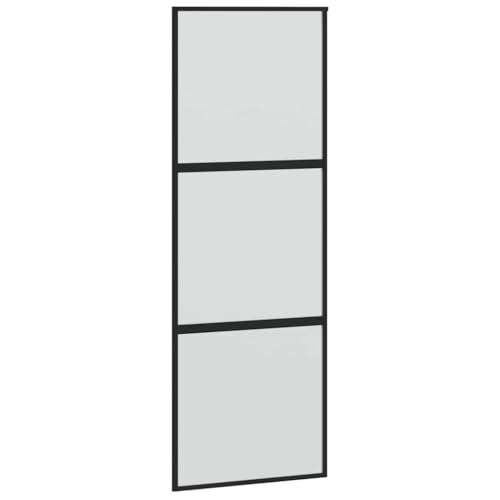 vidaXL Puerta Corredera, Puerta Corrediza, Panel de Privacidad, Puerta Decorativa para Granero Hogar, Vidrio Templado y Aluminio Negra