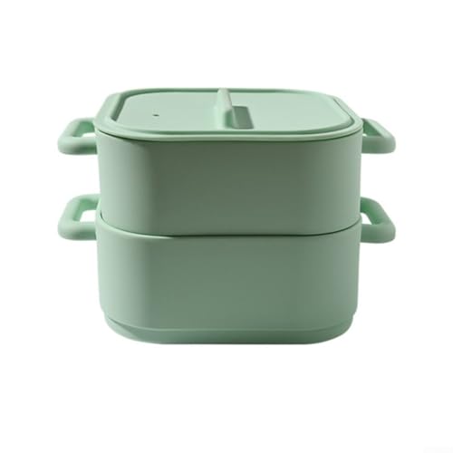 Olla de vapor de silicona para microondas, 2 cuencos con asa, recipientes de almacenamiento de alimentos, resistentes al calor para horno y refrigerador, cocinar y almacenar comidas (verde)