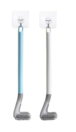 Golf Shape Toilet Brush Cleaner by QINPIN Flexible Toilet Brushes with Long Handle and Silicone Brush Head Suitable for Western and Indian Style Toilet and Bathroom (Pack of 2)