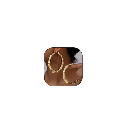 Bamboo Earrings Large Gold Bamboo Hoop Earrings Trendy Hip Hop Chunky Gold Hoop Earring 80s 90s Jewelry Gifts Party Custom Accessories