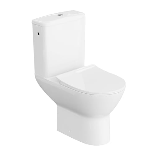 LAVITA Einteilige Stand-WC mit eingebautem Spülkasten LENTI WHITE WC deckel mit Absenkautomatik Keramik Toilette Spülrandlos Toilettenschüssel Toilettenbecken Stehend + WC-Anschlussstück