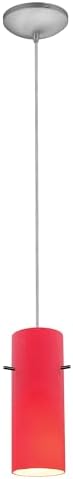 Cylinder - Integrated (SSL) LED Cord Pendant - Brushed Steel Finish - Red Glass Shade